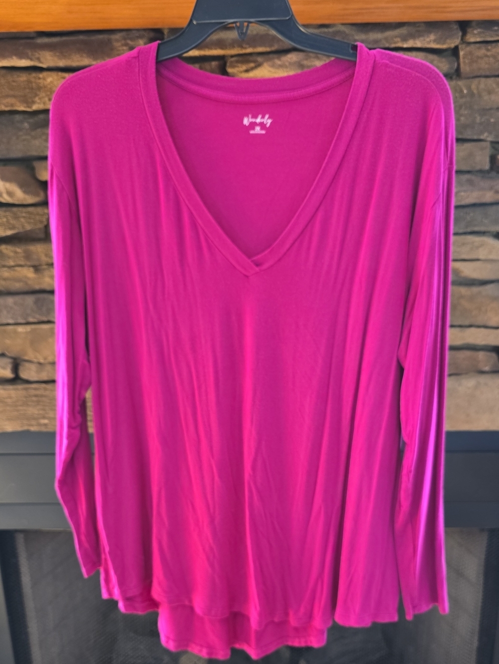 Wonderly Bright Magenta V-Neck Long Sleeve Top